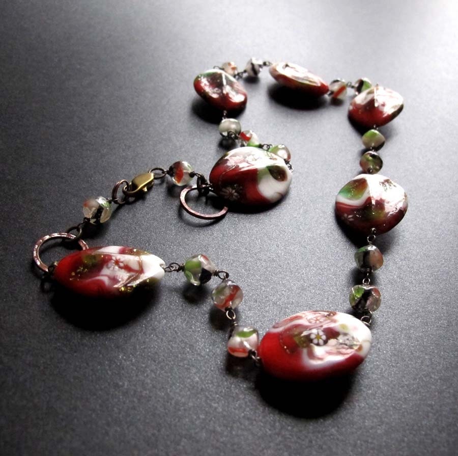 Viva Italia Millefiori Red Green White Novelty Glass Bead Necklace