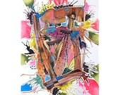 Colorful Abstract Painting Mixed Media Pop Art Watercolor Ink Acrylic Pen Illustration Funky Punk