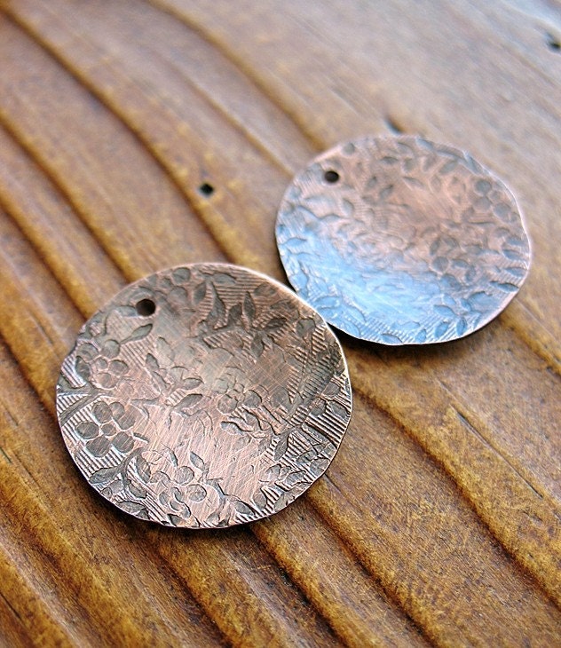 Antiqued Copper Floral Discs - Patina Copper Artisan Earring Components