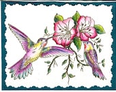 Mixed media stamped and glitter art greeting card hummingbirds