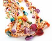 Long crochet necklace, wrap bracelet, multicolor beaded necklace, rainbow shell beads, made in Cornwall UK