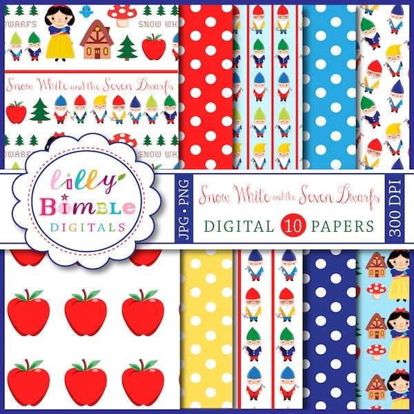 Snow White and the Seven Dwarfs digital papers for scrapbooking, birthday party, invites Il_170x135