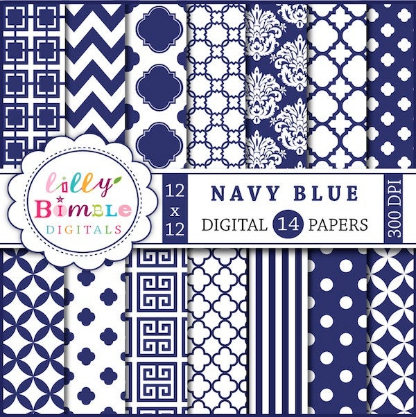 Navy Blue and white digital scrapbook papers for monogramming, crafts Instant Download Il_570xn