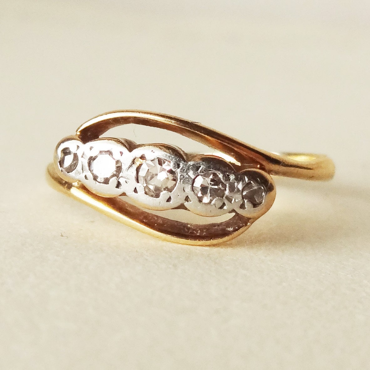 Antique Diamond Eternity Ring, 1900's Victorian Diamond, Platinum & 18k Gold Engagement Ring Approx Size 4.5 / 4.75