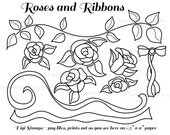 Instant Download Digi Stamps, Line Art, You Color, Roses and Ribbons Graphics, Clip Art Set, PNG Files