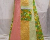 Lime Green and Pink Flowers  Long A-Line adjustable sizing hippie Patchwork spinner Skirt