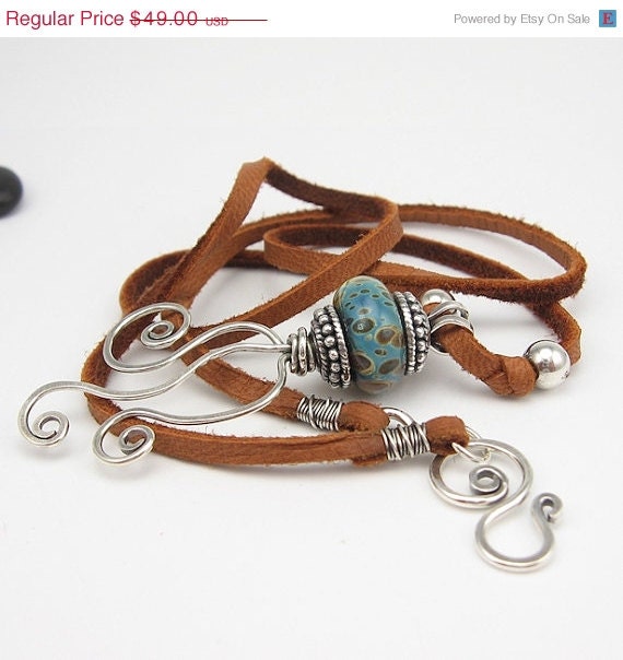 30% off SALE Lampwork Pendant, Sterling Silver Wirework, Boro Art Glass Necklace