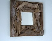 Driftwood Mirror 10 x 10, beach cottage decor, lake cabin mirror