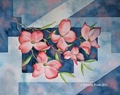 Dogwood Tree ORIGINAL 12x16 spring bloom blooming branch pink blue Watercolor Painting by Melanie Pruitt EBSQ