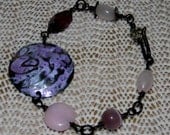 Embossed Arte Metal Purple Beaded Bracelet Vintage Style
