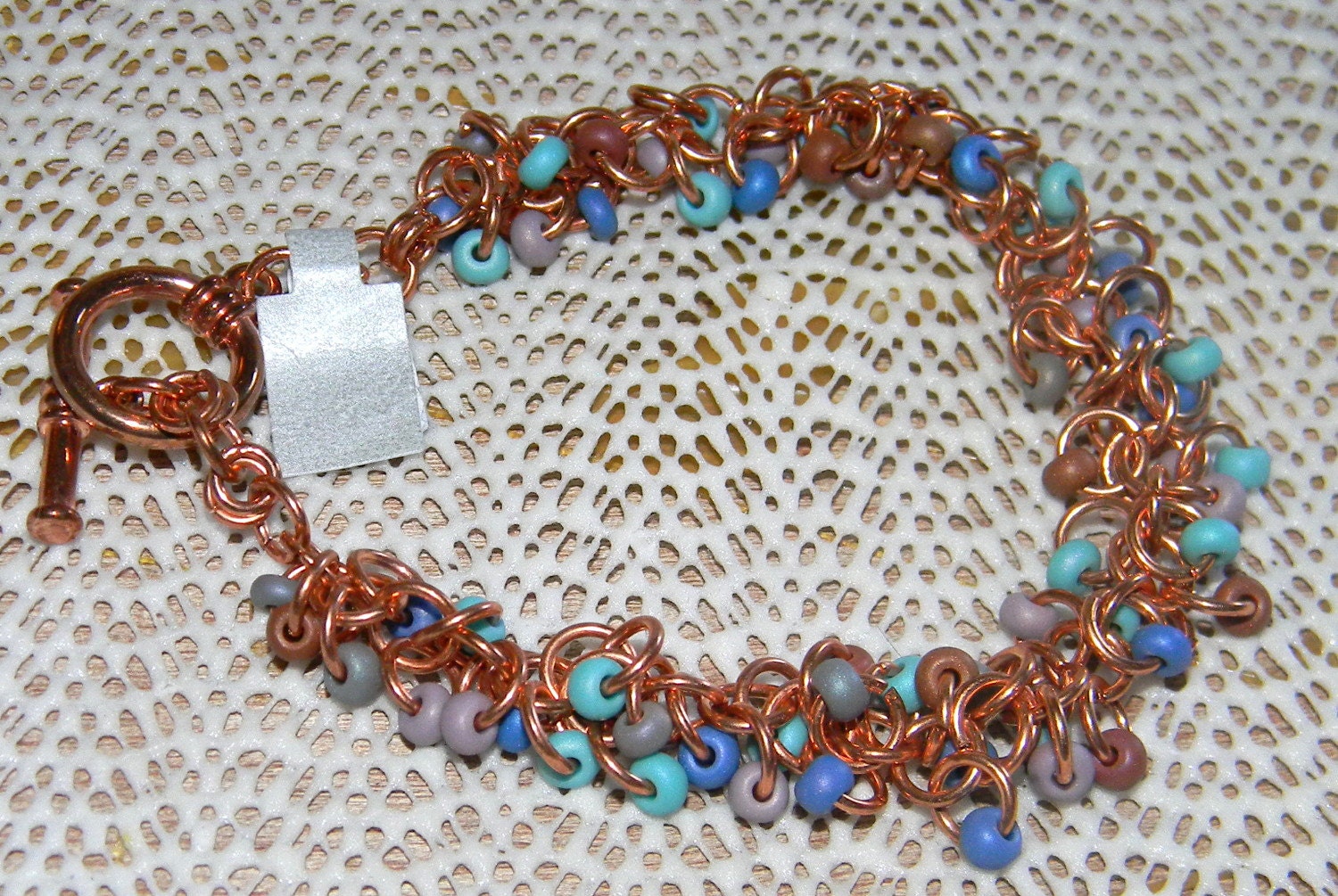 Chainmaille Shaggy Loops in Copper with Beads bracelet