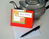 Birthday card thinking of you stamped blank orange mustard handmade embossed stationery greeting card home and living