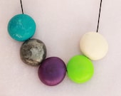 Neon lime, turquoise and silver pebble adjustable resin necklace