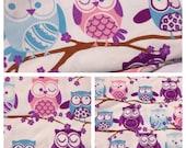 Hoot Owl Fabric-Reclaimed Fabric-Purple Pink and Blue
