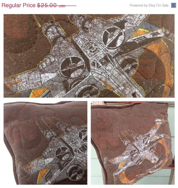 HOLIDAY WEEKEND SALE- Star Wars Fighters- Throw Pillow--Upcycled Eco Friendly-Quilted