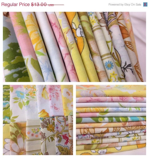 HOLIDAY WEEKEND SALE- Fat Quarter Bundle-13 Reclaimed Vintage Bed Linens -Flower Power 17
