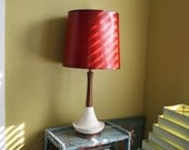 Mid-Century Mod White and Teak Lamp.