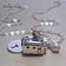 Personalized Camping Trailer Charm Necklace - Personalized Hand Stamped Jewelry - Birthstone and Initial Disc - Travel Jewelry