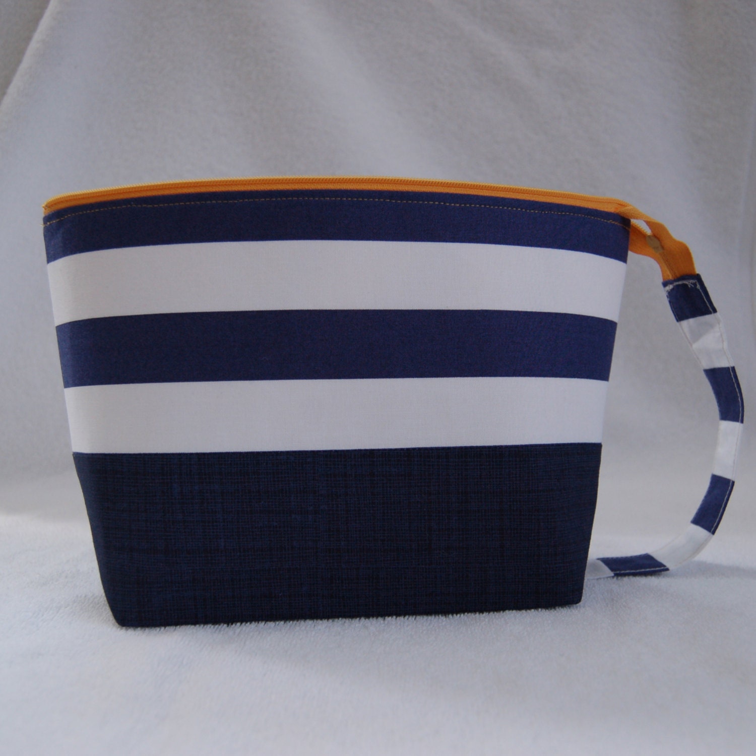 Navy Blue and White Stripe Zipper Pouch