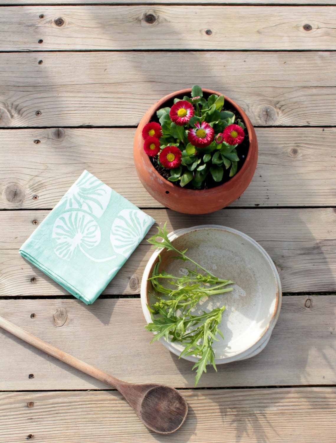mint green linen lilypad tea towel.