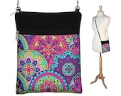 Paisley Sling Bag Shoulder Purse Cute Cross Body Bag Small Travel Purse Zipper Pink Purple Turquoise Fits eReaders (RTS)