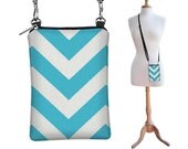 SALE Chevron Cell Phone Crossbody Phone Case Smartphone Purse  iPhone Shoulder Bag, turquoise blue white black