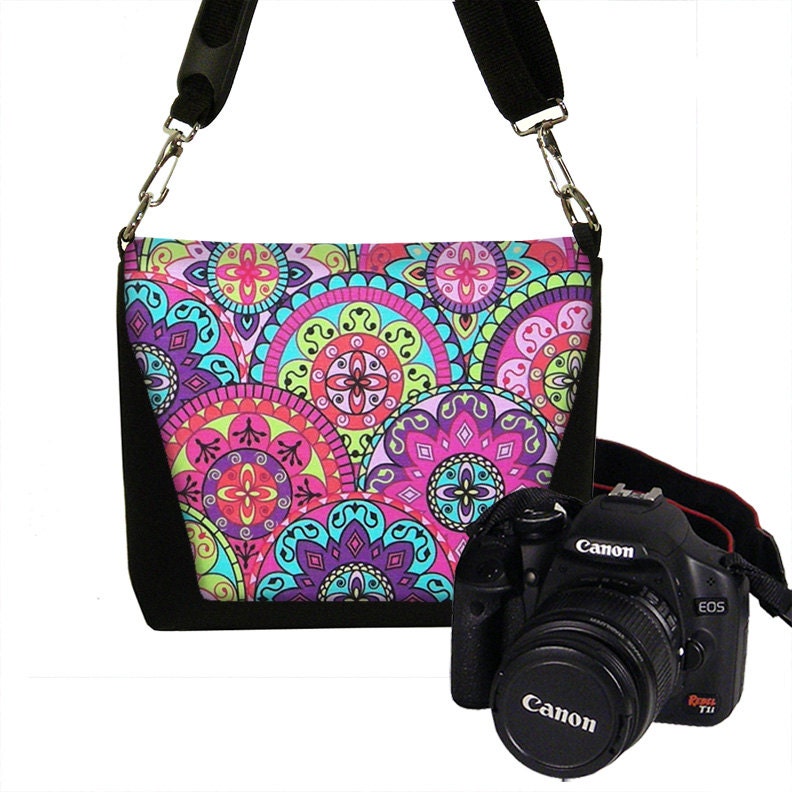Boho Paisley Small Padded Camera Bag Dslr Camera Bag MINI Slr Camera Bag Purse pink aqua purple (RTS)