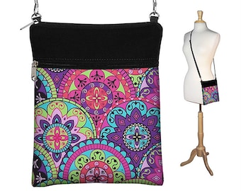 Paisley Sling Bag Shoulder Purse Cute Cross Body Bag Small Travel Purse Zipper Pink Purple Turquoise Fits eReaders (RTS)