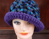 Crochet Hat Women Hat - CROCODILE Stitch Cloche Hat in Purple and Peacock Ombre - - Womens Crochet Cloche Hat - Crochet Womens Hat