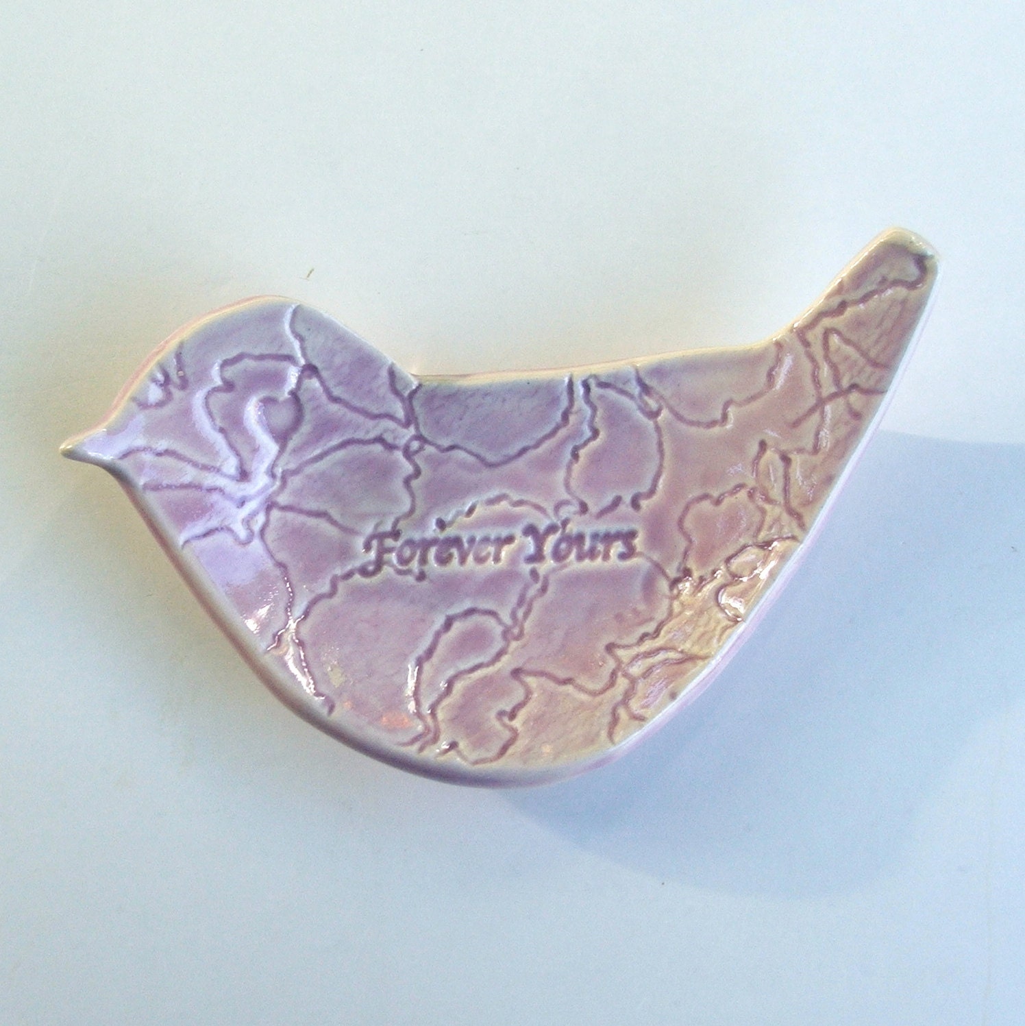 Hand Built Lacy Bird Plate, " Forever Yours", Perfect for Valentine's Day