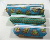 Nesting Cosmetic Cases- Set of Three- Turquoise, Pink Paisley