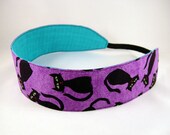 Reversible Headband -Tumbling Cats - purple turquoise