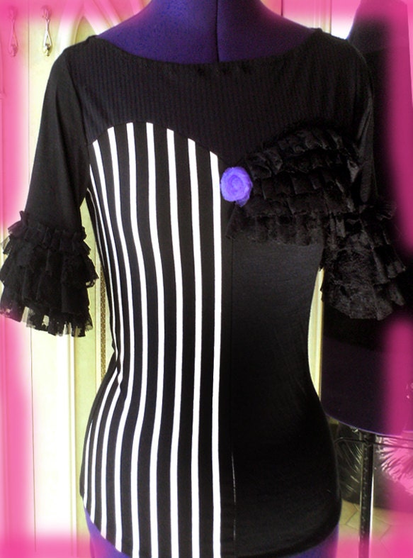 Vaudeville STEAMPUNK shirt TOP / Your size /  You Bad Girl handmade fashion / black pinstripe decadent emo morticia punk rock halloween