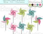 Pinwheels dots and flowers Digital Art Set Clipart by BitsyCreations INSTANT DOWNLOAD