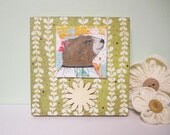 Original Nursery Art Painting , Acrylic Animal Painting , Mixed Media Collage Painting , Whimsical Bear Painting