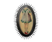 Red Dress - Prickly ART Plaque - 1800's French Paper Doll Illustration