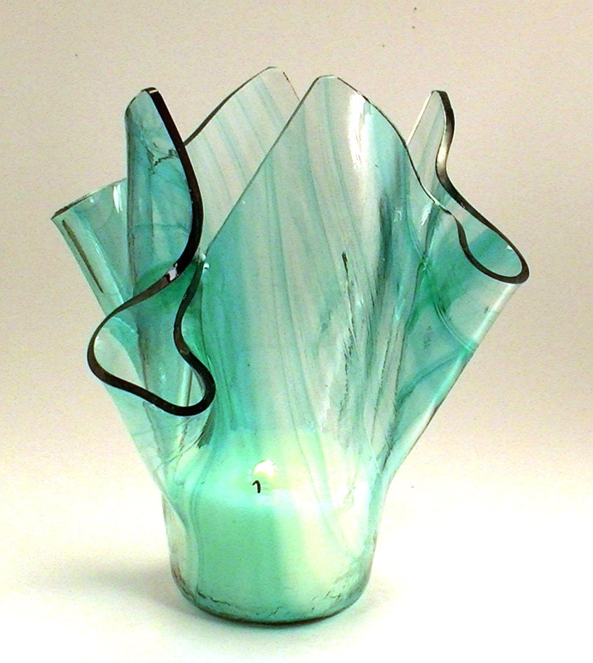 Vase Candle - Teal Green on Clear Baroque Glass Vase