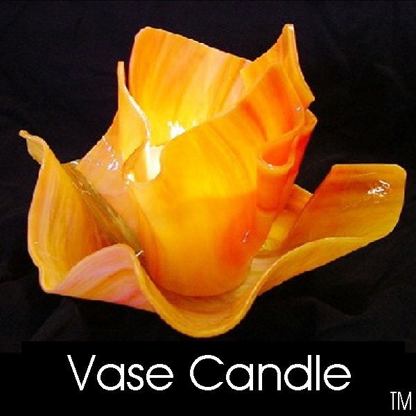 Vase Candle - Steel Blue on Clear Baroque Draped Glass Vase & Dish