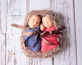 YUMMY Newborn Boy Girl TWiN NeST Baby PHoTo PRoP Stork Egg Unisex WooDLaND Brown KNiT to ORDeR CoCOOn BoWl Textured Stretchy PiCk CoLor Egg - MadAboutColour