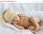 SALE Newborn Boy Girl Hat Baby PHoTO PRoP Munchkin Long Tail Stocking Cap Unigender Neutral Light Tan Ivory Stripe Knit to Order Pick Color