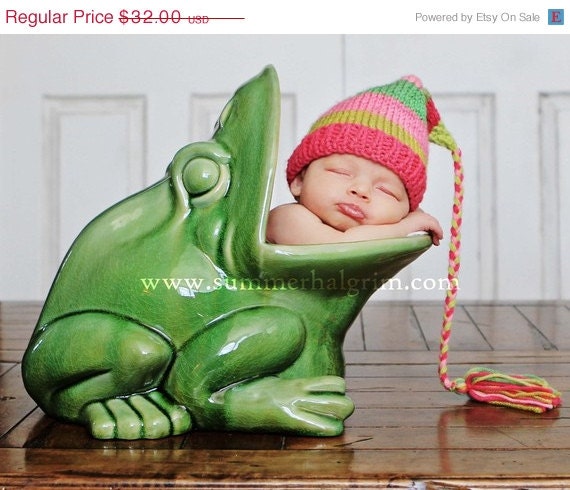 SALE Newborn Girl Baby Hat PHoTO PRoP Fashion Conscious BeANiE Pinks Limes Stripe w Tassel KNiT to ORDeR Pick Colors PaSTeL NeUTRaL BRiGht