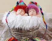 SALE 1 Newborn Boy Girl Baby Hat Photo PRoP Stripe TICKLES Rainbow Munchkin Stocking Cap FuZzy Brim Fat Tassel PiCk CoLors Knit to Order To