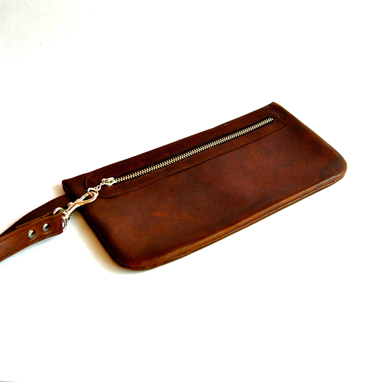 Salvaged Leather Dark Brown Zip Clutch