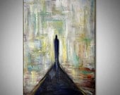 Original Art Large Abstract Painting  - Modern Art on Canvas in White Brown Blue - Man in the Maze - 60x40 by BenWill