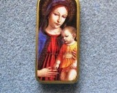 Virgin Mary Jesus Handmade Catholic Recycled Domino Art Pendant VM10