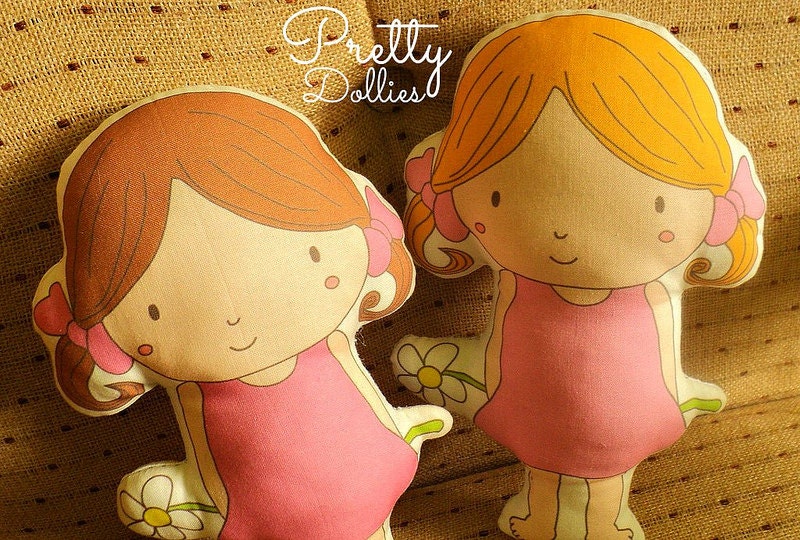 Twins -- Pretty Dollies -- doll/pillow/plush/softie/decor --- brown/gold hair -- (made to order)