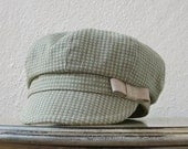 Linen Womens Newsboy Cap, Womens Hat, Mint Green and Taupe Houndstooth - Love It
