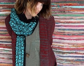 Screen Printed Jersey Scarf-Black and Turquoise Ikat