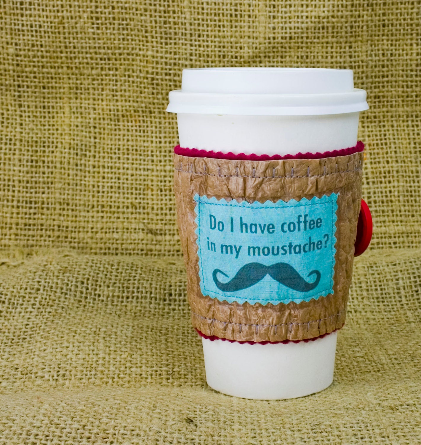 coffee in my moustache Coffee Cup cozy made from Recycled Plastic Bags