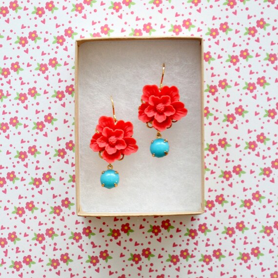 Red Flower Dangle Earrings